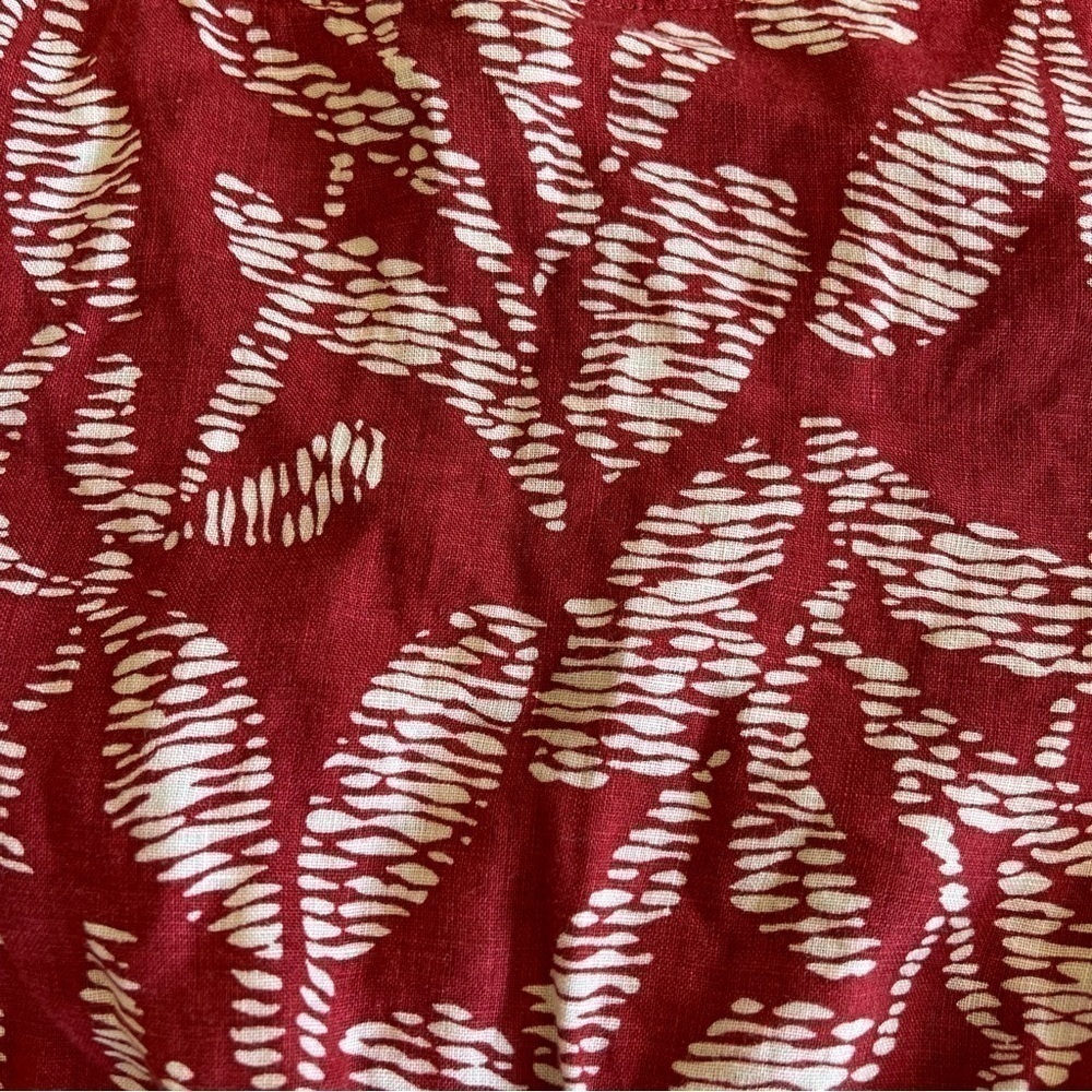 Banana Republic Top Blouse 100% Linen Red Tribal Floral Botanical Boho Office - Picture 7 of 12